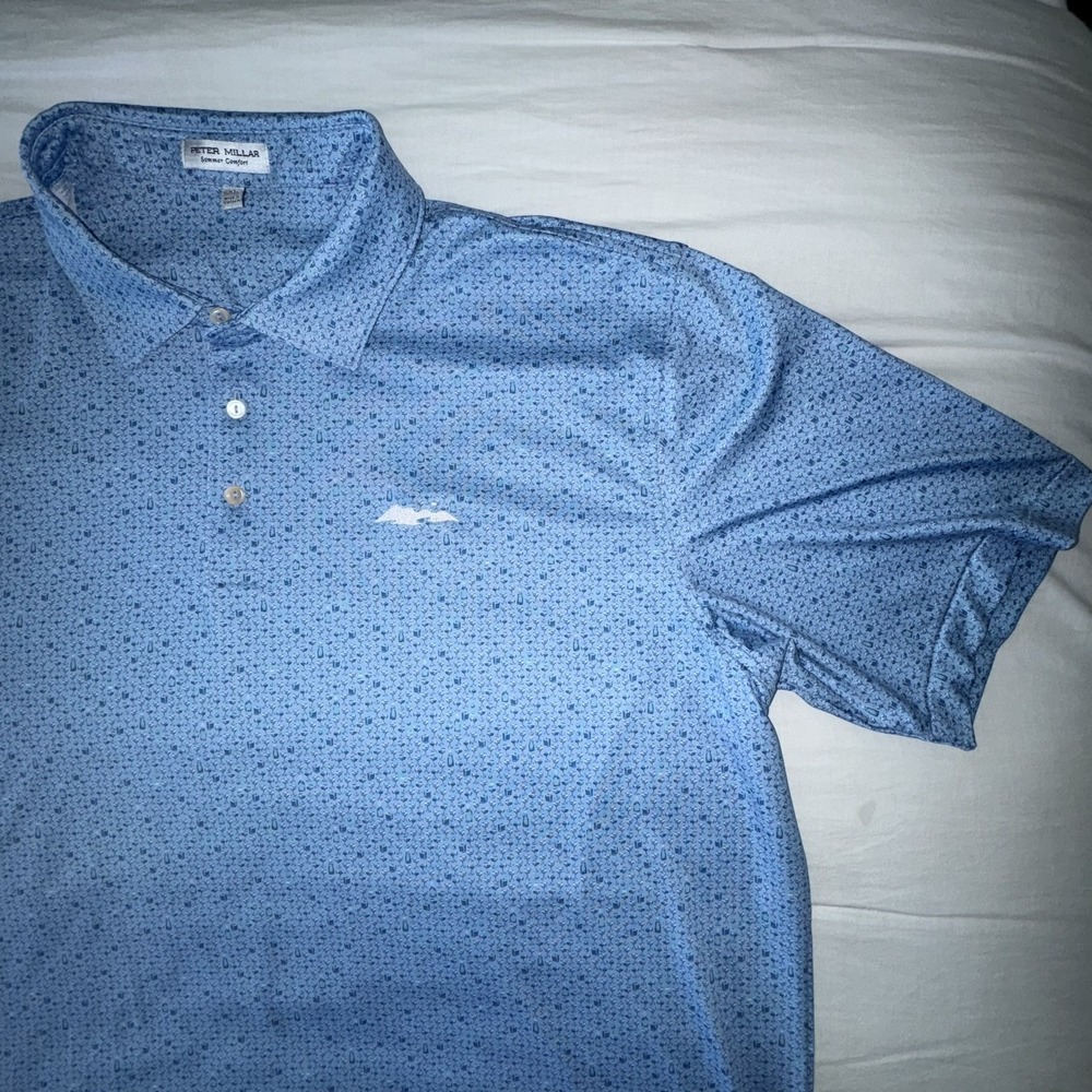 Peter Millar SUMMER COMFORT Golf Polo Shirt Cocktail Whiskey Mens XL Blue
